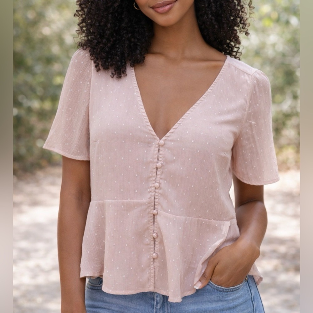 Express Women's Blush Pink V-Neck Blouse
